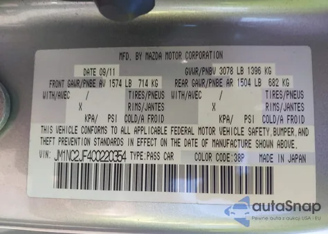 2012 Mazda Mx-5 Miata Sport z USA, uszkodzony, nr VIN JM1NC2JF4C0220354